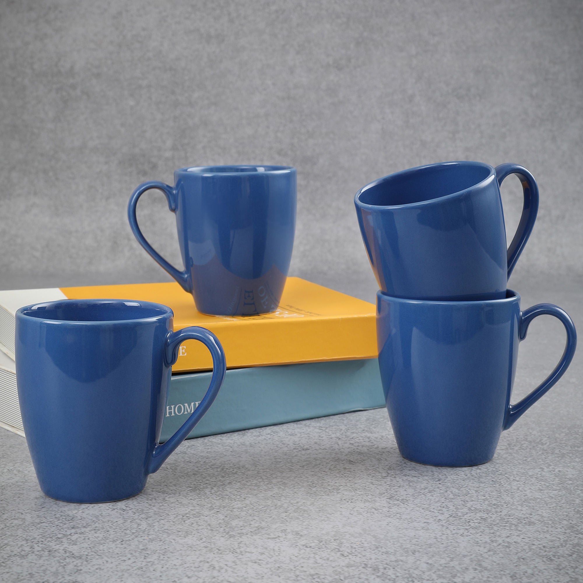 Porcelain Cups Set with Navy Blue orders Paint Stroke - Set of 2 or 4 Mugs