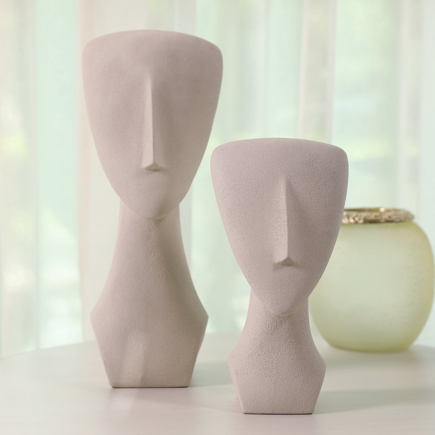 Miraya Modern Textured Face Polyresin Hand Finished Figurine Ivory 16cm by Living Essence