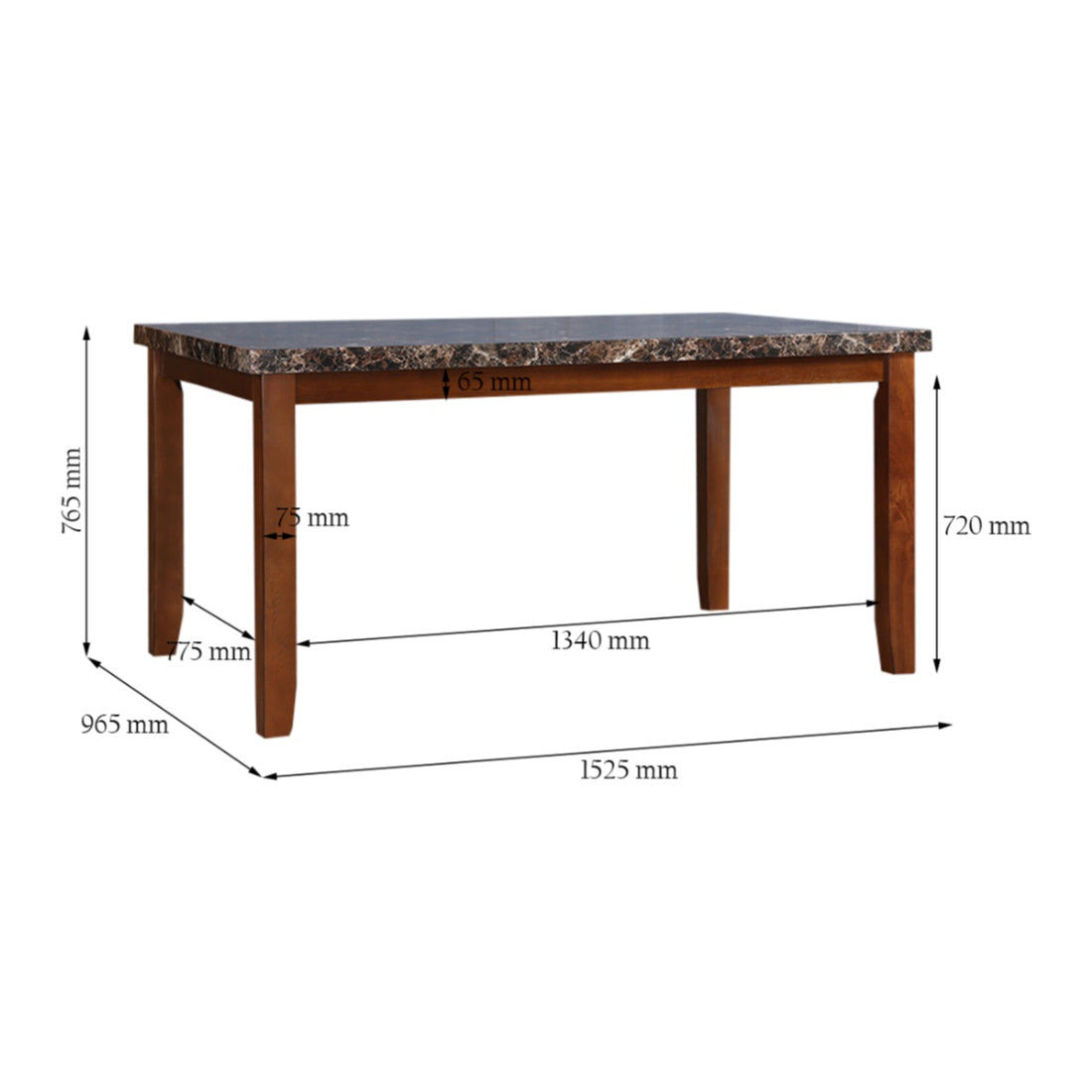 Eden Marble Finish Top 6 Seater Dining Table in Brown Colour