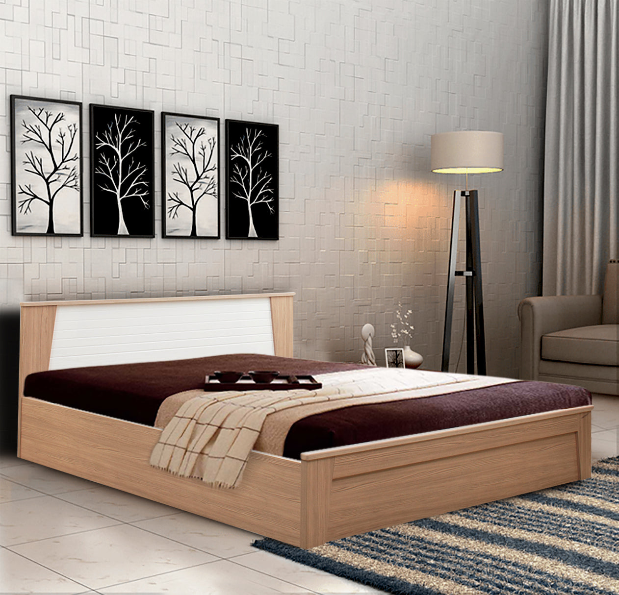 Ambra  King Bed with Hydraulic Storage in Oak Colour