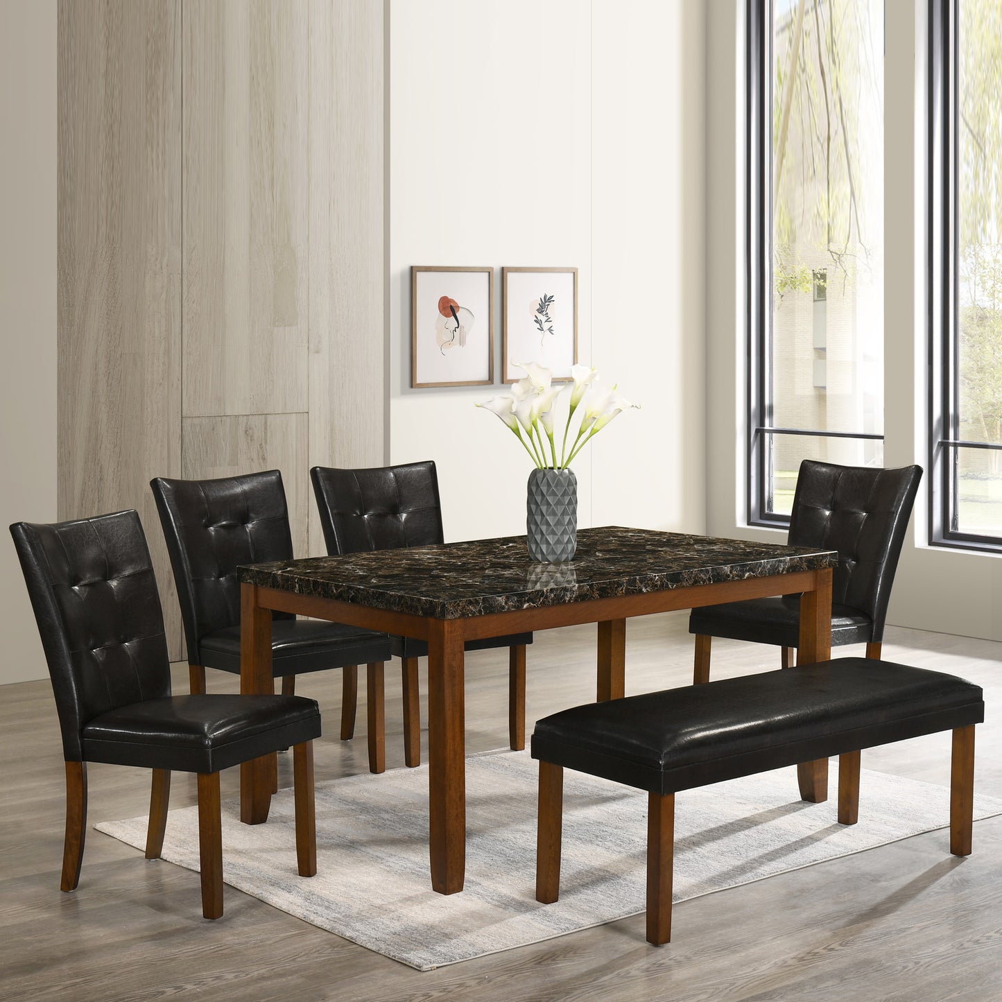 Eden Marble Finish Top 6 Seater Dining Set in Brown Colour