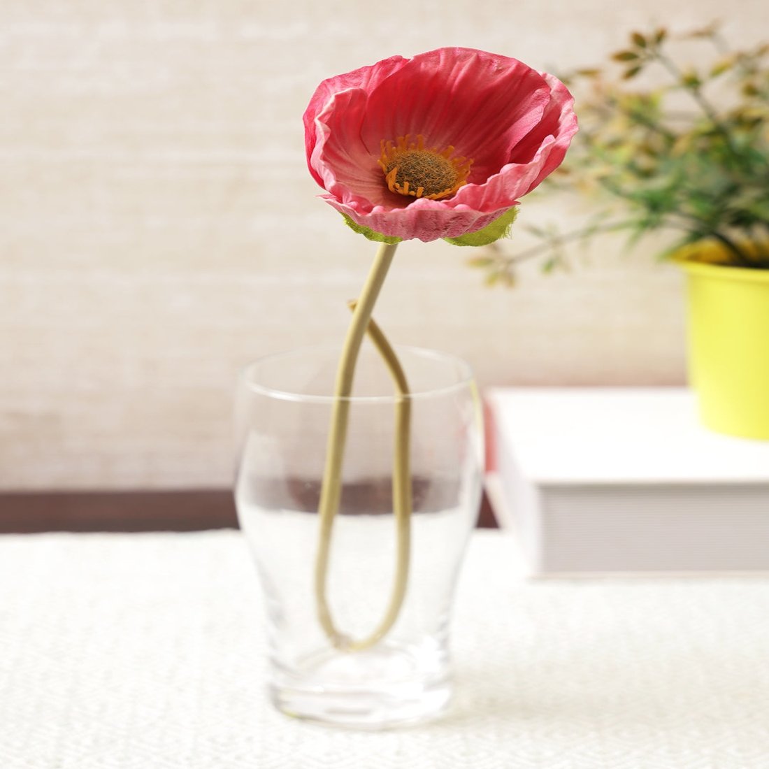 Elora Single Pink Poppy Polyester Artificial Flower 48cm in Pink Colour