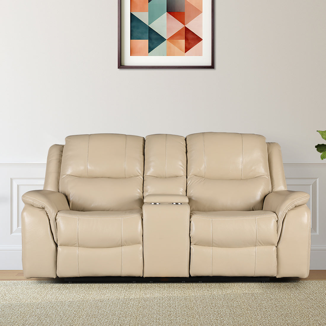 Murray Half Leather Two Seater Recliner in Beige Colour