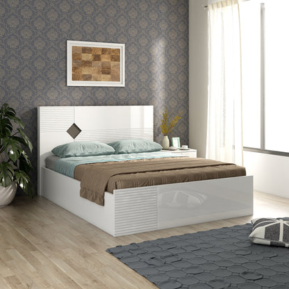 Gwen  Queen Bed With Box Storage in White  & Denim Colour