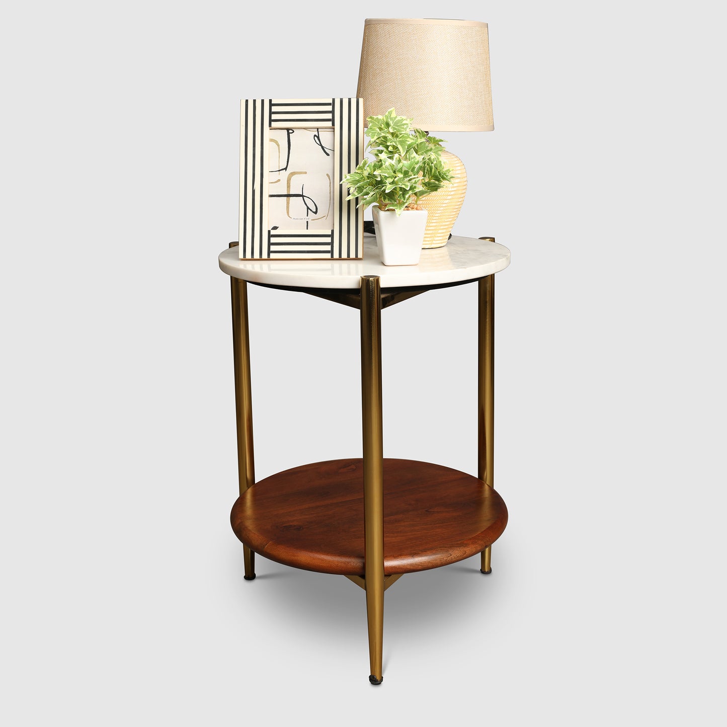 Amira Metal Side Table in Walnut Colour