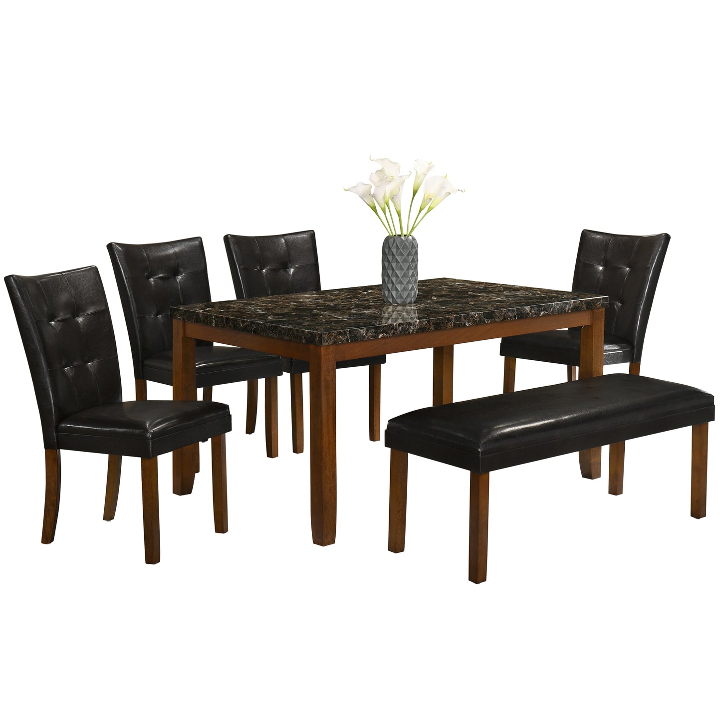 Eden Marble Finish Top 6 Seater Dining Set in Brown Colour