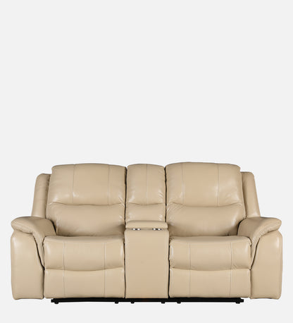 Murray Half Leather Two Seater Recliner in Beige Colour