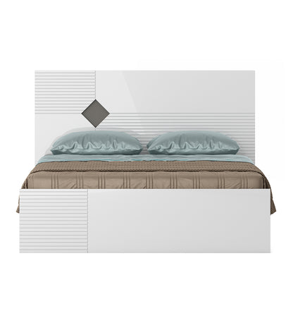 Gwen  Queen Bed With Box Storage in White  & Denim Colour