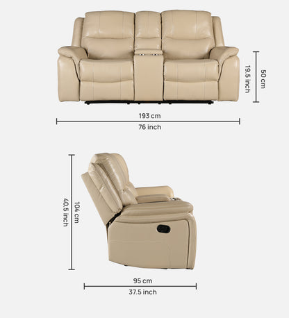 Murray Half Leather Two Seater Recliner in Beige Colour