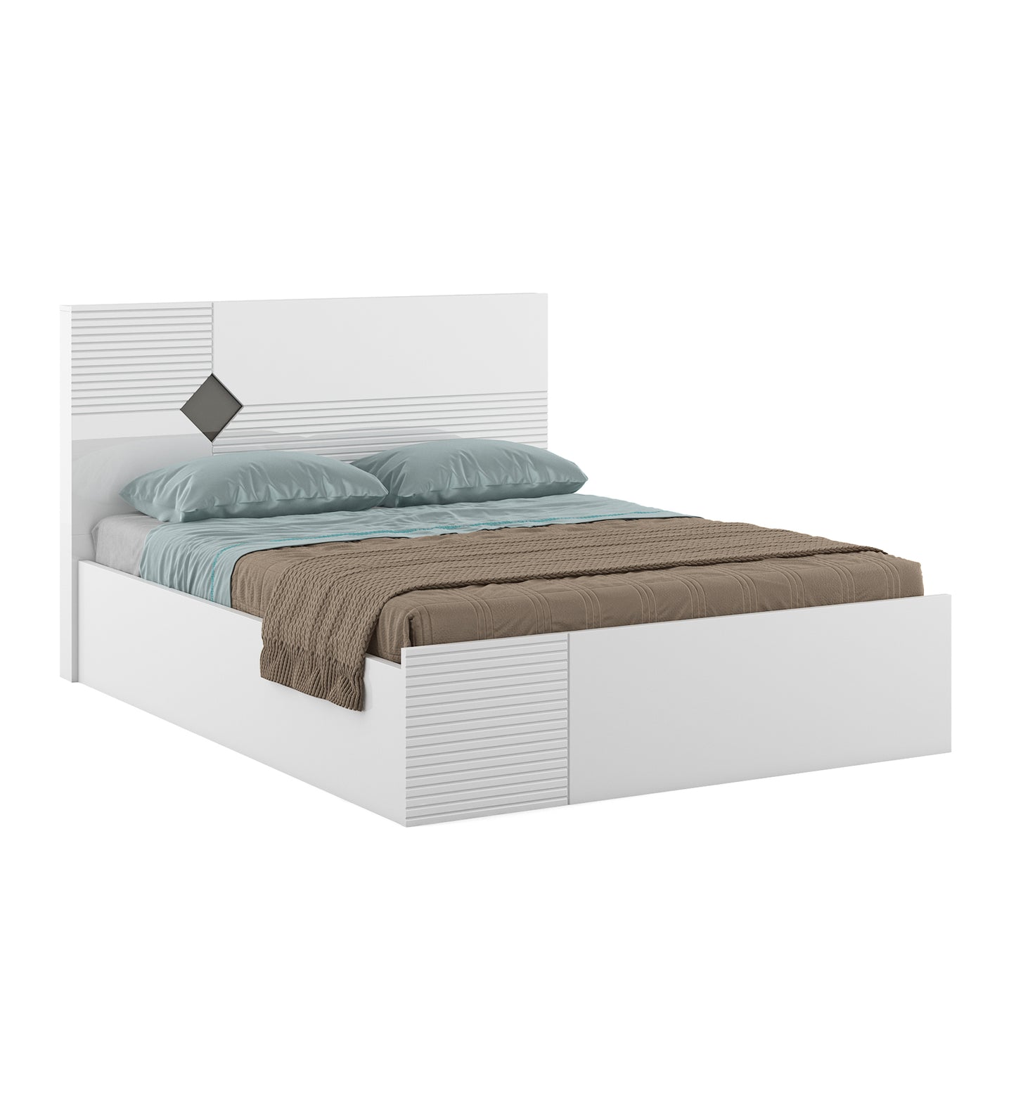 Gwen  Queen Bed With Box Storage in White  & Denim Colour