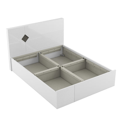 Gwen  Queen Bed With Box Storage in White  & Denim Colour