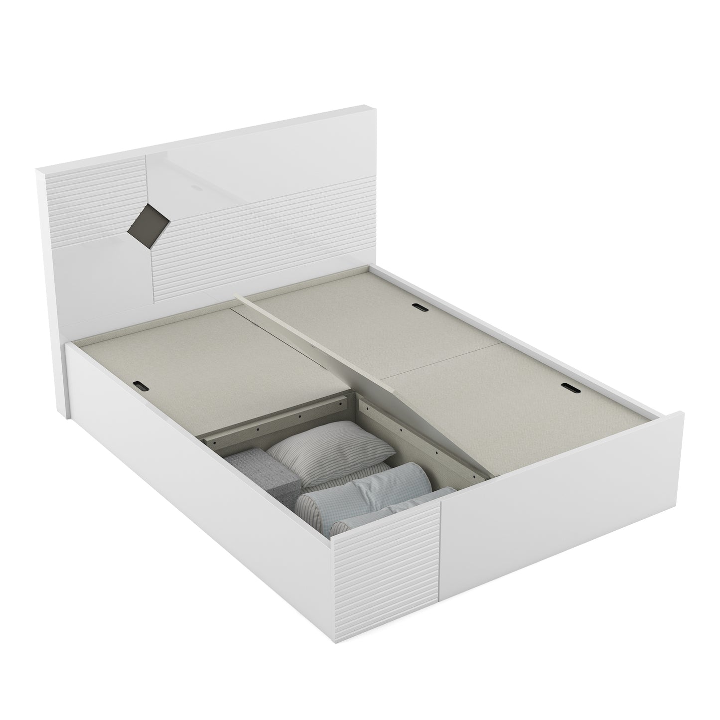 Gwen  Queen Bed With Box Storage in White  & Denim Colour