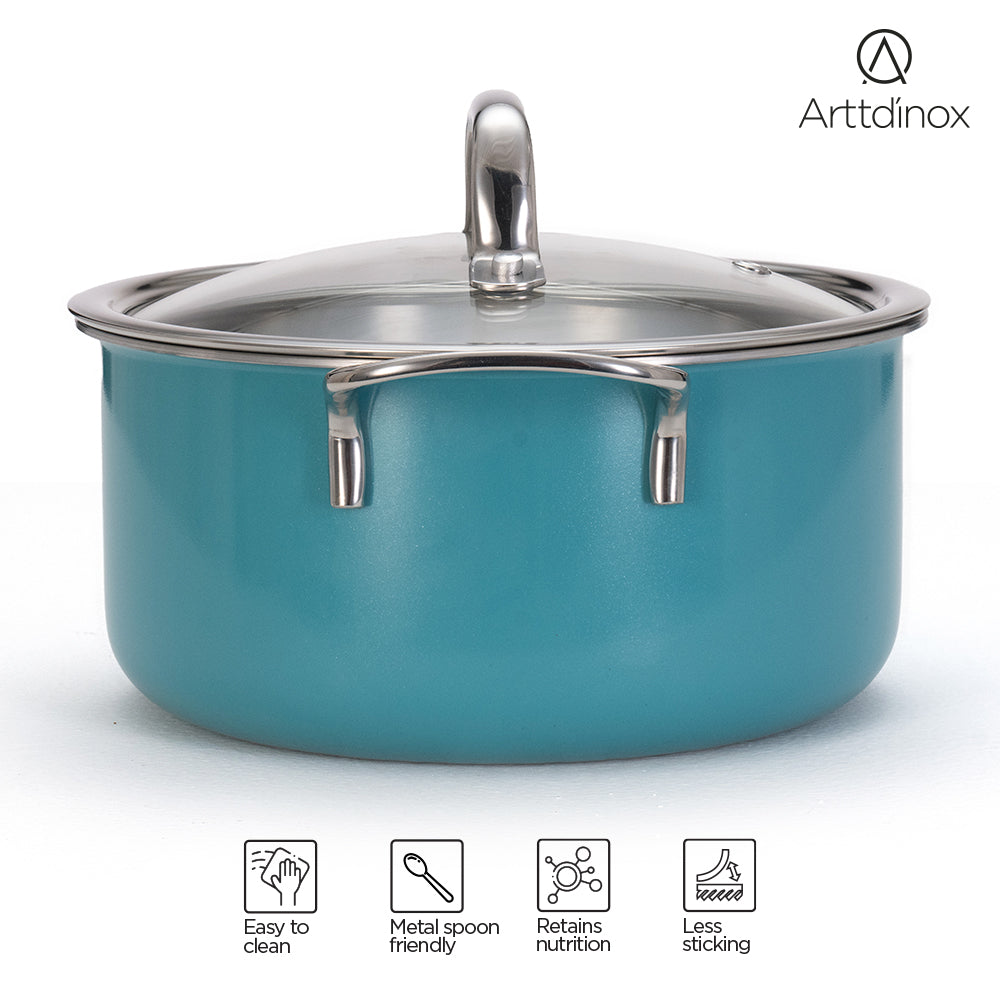 Vida Triply Pot 3 Litre Teal with Glass Lid